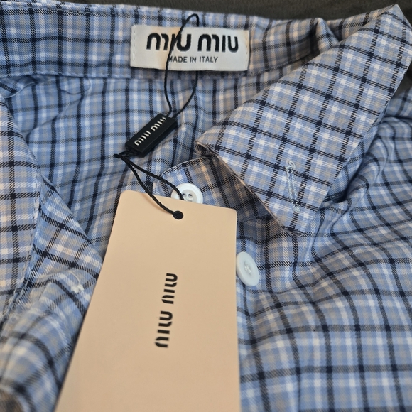 Miu Miu Blue Plaid Button-Up Shirt - Picture 6 of 11